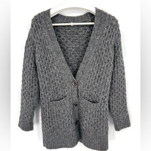 Margaret O'Leary Gray Knit Button V-Neck Alpaca Cardigan Button S